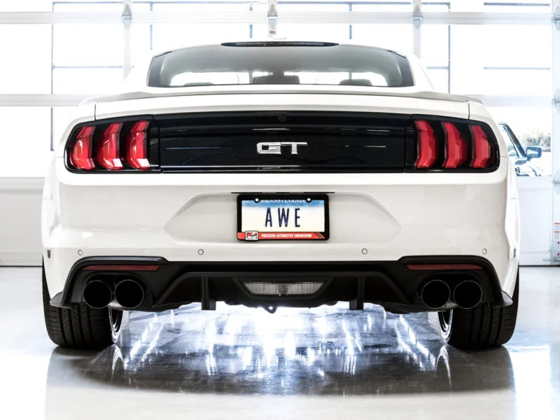 AWE Tuning 2018+ Ford Mustang GT (S550) Cat-back Exhaust - Touring Edition (Quad Diamond Black Tips) - Side View