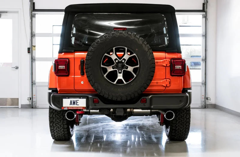 AWE Tuning 2018+ Jeep Wrangler JL/JLU Tread Edition Axle-Back Dual Exhaust - Chrome Silver Tips - Side View