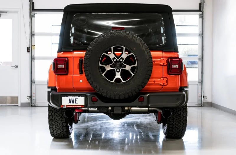 AWE Tuning 2018+ Jeep Wrangler JL/JLU Tread Edition Axle-Back Dual Exhaust - Diamond Black Tips - Side View