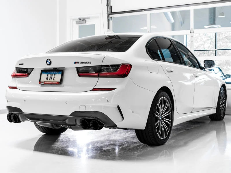 AWE Tuning 2019+ BMW M340i (G20) Non-Resonated Touring Edition Exhaust - Quad Diamond Black Tips - Side View