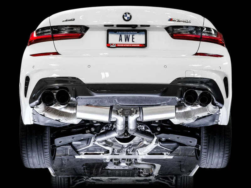 AWE Tuning 2019+ BMW M340i (G20) Non-Resonated Touring Edition Exhaust - Quad Diamond Black Tips - Additional View 5