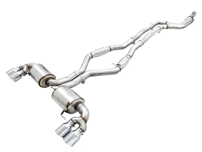 AWE Tuning 2019+ BMW M340i (G20) Resonated Touring Edition Exhaust - Quad Chrome Silver Tips - Main Product View