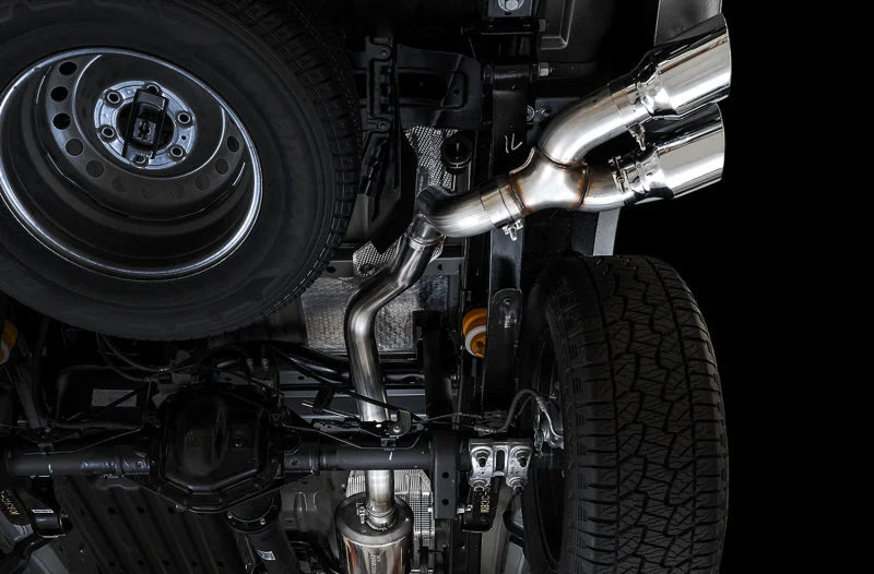 AWE Tuning 2019+ Ford Ranger 0FG Performance Exhaust System w/Chrome Silver Tips & Bash Guard - Installation View