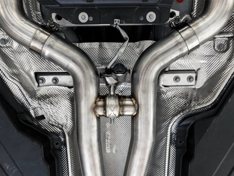 AWE Tuning 2019+ Mercedes-Benz C63/S AMG Coupe (W205) w/DPE SwitchPath Exhaust System - No Tips - Back View