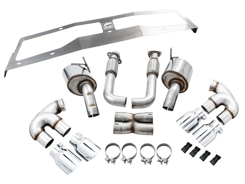 AWE Tuning 2020 Chevrolet Corvette (C8) Touring Edition Exhaust - Quad Chrome Silver Tips - Additional View 11