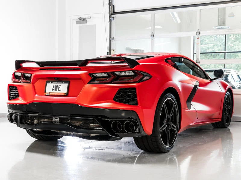 AWE Tuning 2020 Chevrolet Corvette (C8) Touring Edition Exhaust - Quad Diamond Black Tips - Back View