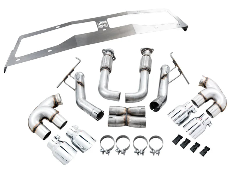 AWE Tuning 2020 Chevrolet Corvette (C8) Track Edition Exhaust - Quad Chrome Silver Tips - Additional View 9