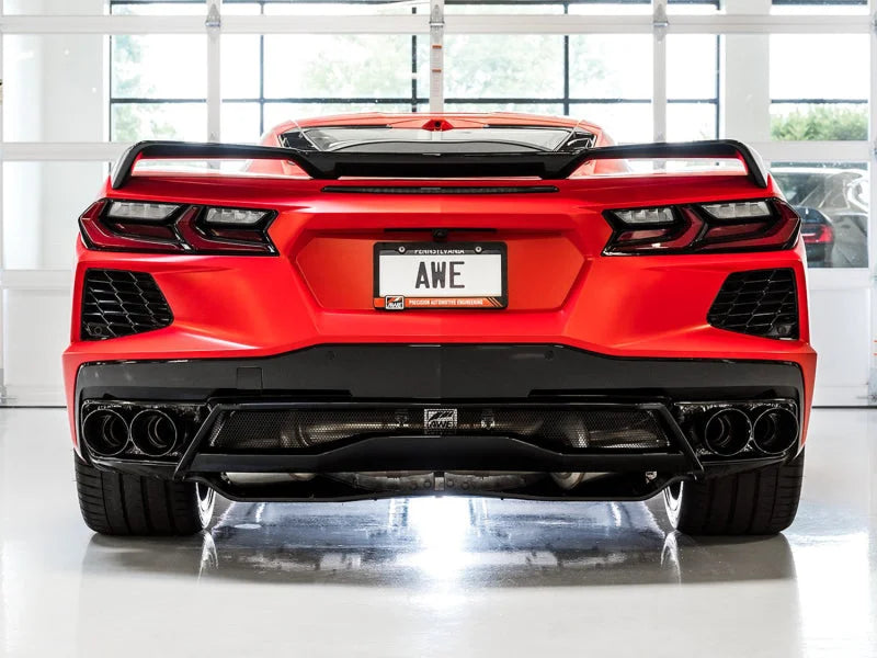 AWE Tuning 2020 Chevrolet Corvette (C8) Track Edition Exhaust - Quad Diamond Black Tips - Back View