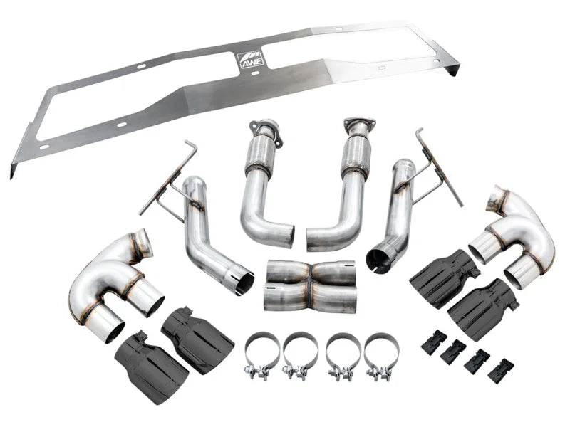 AWE Tuning 2020 Chevrolet Corvette (C8) Track Edition Exhaust - Quad Diamond Black Tips - Installation View