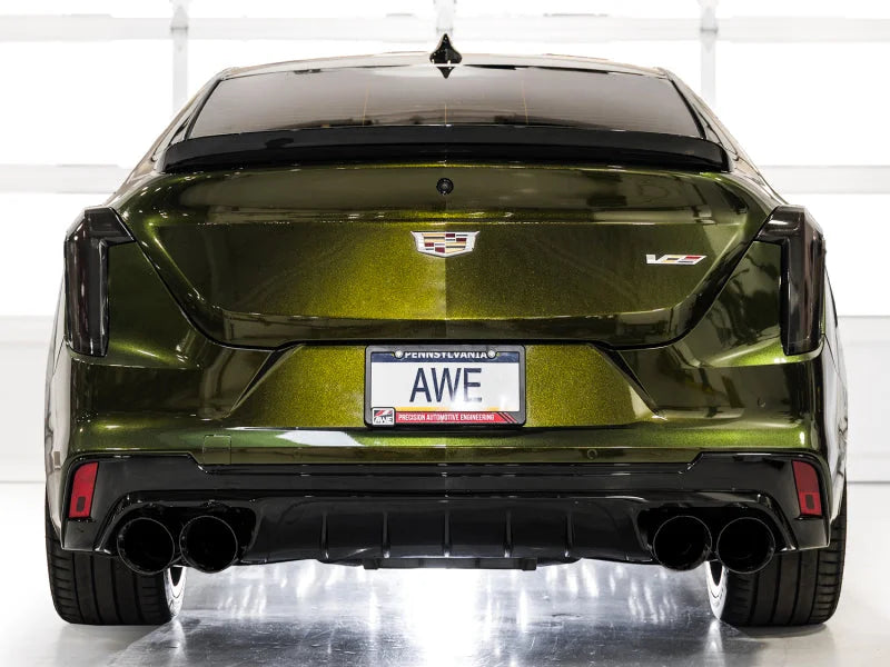 AWE Tuning 2021+ Cadillac CT4-V Blackwing SwitchPath Exhaust - Diamond Black Tips - Side View