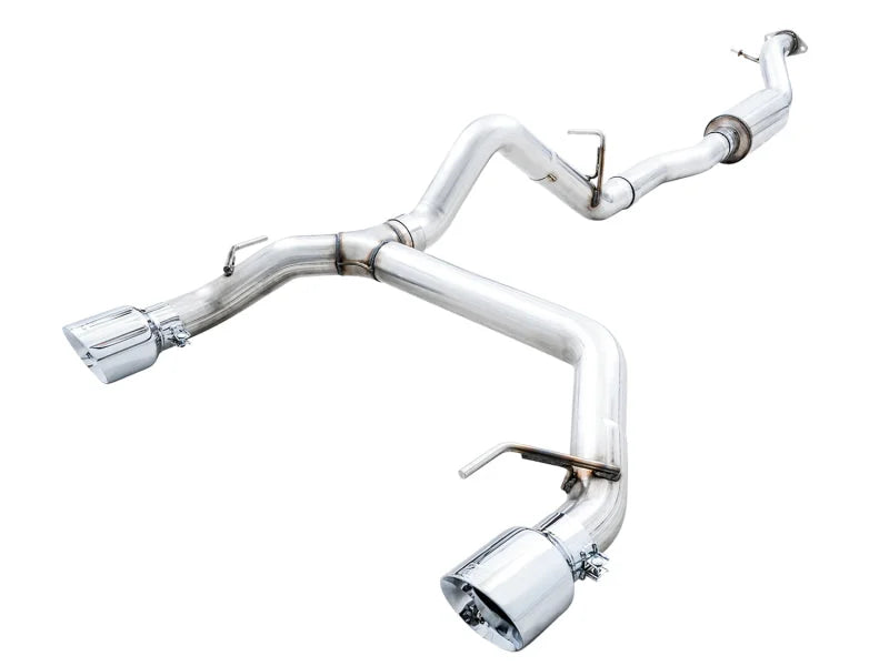 AWE Tuning 2021+ Ford Bronco 0FG Dual Rear Exit Exhaust w/Chrome Silver Tips & Bash Guard - Main Product View