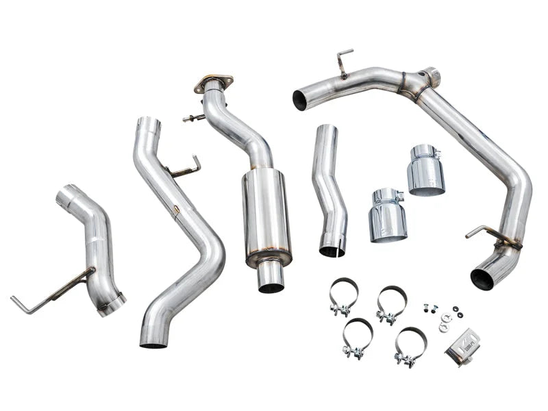 AWE Tuning 2021+ Ford Bronco 0FG Dual Rear Exit Exhaust w/Chrome Silver Tips & Bash Guard - Additional View 9