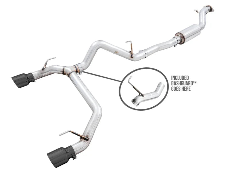AWE Tuning 2021+ Ford Bronco 0FG Dual Rear Exit Exhaust w/Diamond Black Tips & Bash Guard - Main Product View