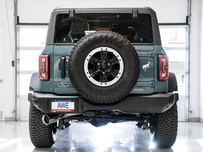 AWE Tuning 2021+ Ford Bronco 0FG Single Rear Exit Exhaust w/Chrome Silver Tip & Bash Guard - Additional View 8