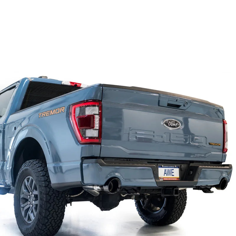AWE Tuning 2021+ Ford F-150 Tremor (w/ Bumper Cutouts) 0FG Non-Resonated Catback -Diamond Black Tips - Side View