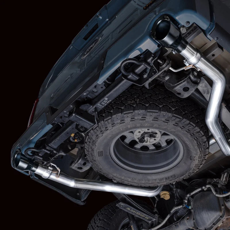 AWE Tuning 2021+ Ford F-150 Tremor (w/ Bumper Cutouts) 0FG Non-Resonated Catback -Diamond Black Tips - Back View