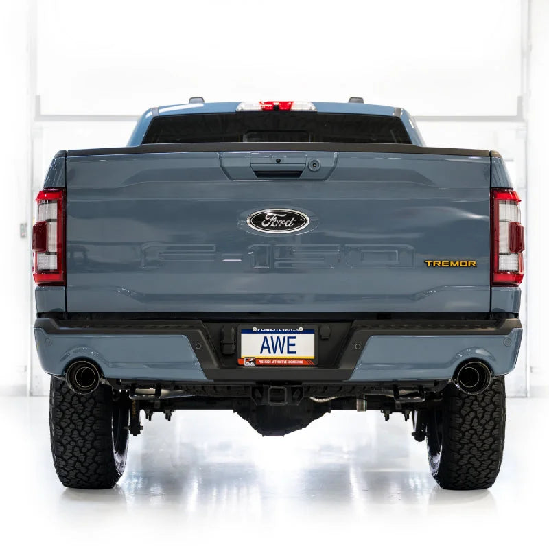 AWE Tuning 2021+ Ford F-150 Tremor (w/ Bumper Cutouts) 0FG Non-Resonated Catback -Diamond Black Tips - Installation View