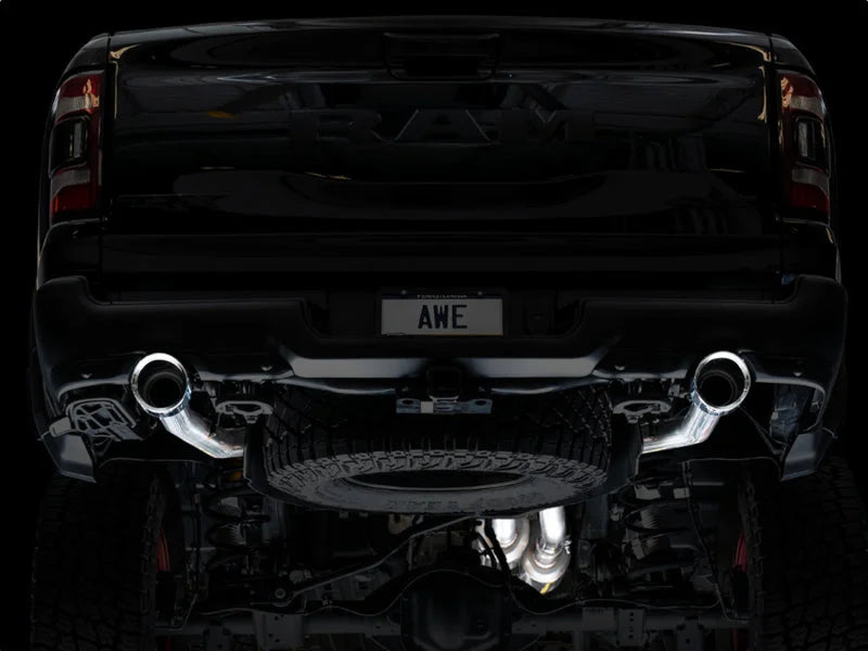 AWE Tuning 2021 RAM 1500 TRX 0FG Cat-Back Exhaust - Chrome Silver Tips - Installation View