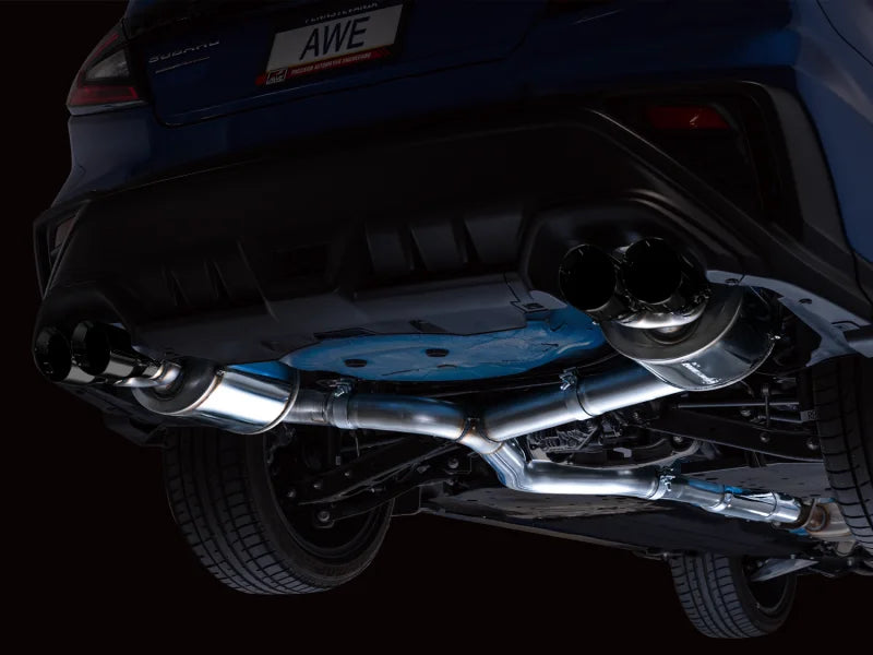 AWE Tuning 2022+ VB Subaru WRX Touring Edition Exhaust - Diamond Black Tips - Installation View