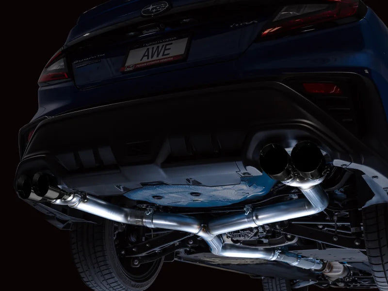 AWE Tuning 2022+ VB Subaru WRX Track Edition Exhaust - Diamond Black Tips - Back View