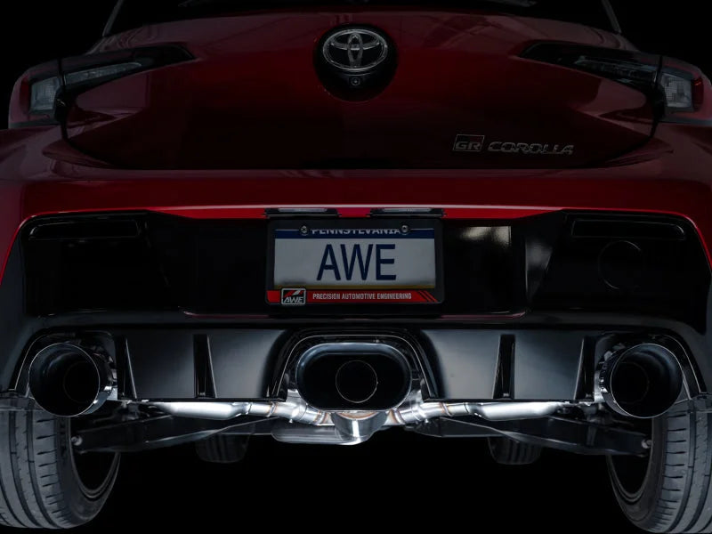 AWE Tuning 2023+ Toyota GR Corolla Touring Edition Exhaust - Diamond Black Tips - Back View