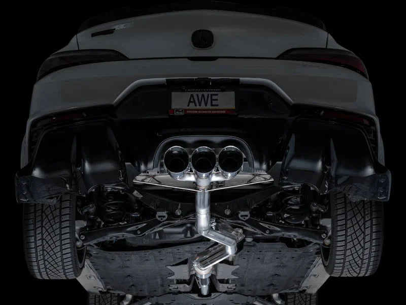 AWE Tuning 2024 Acura Integra Type S DE5 FWD Track Edition Exhaust w/ Triple Chrome Silver Tips - Installation View