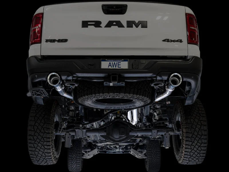 AWE Tuning 2025+ RAM 1500 RHO 3.0 I6 TT 0FG Dual Rear Exit Cat-Back Exhaust - Chrome Silver Tips - Installation View