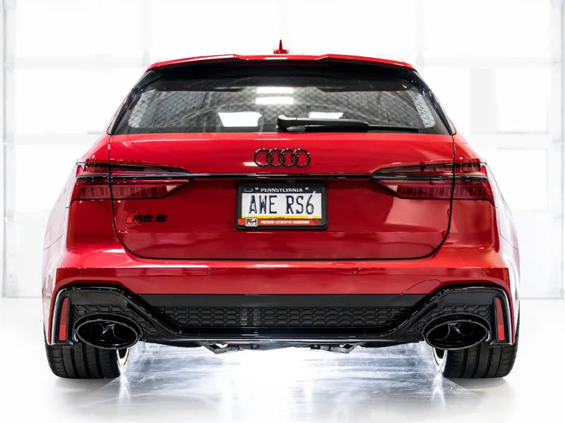 AWE Tuning 21-23 Audi C8 RS6/RS7 SwitchPath Cat-back Exhaust - Diamond Black Tips - Back View