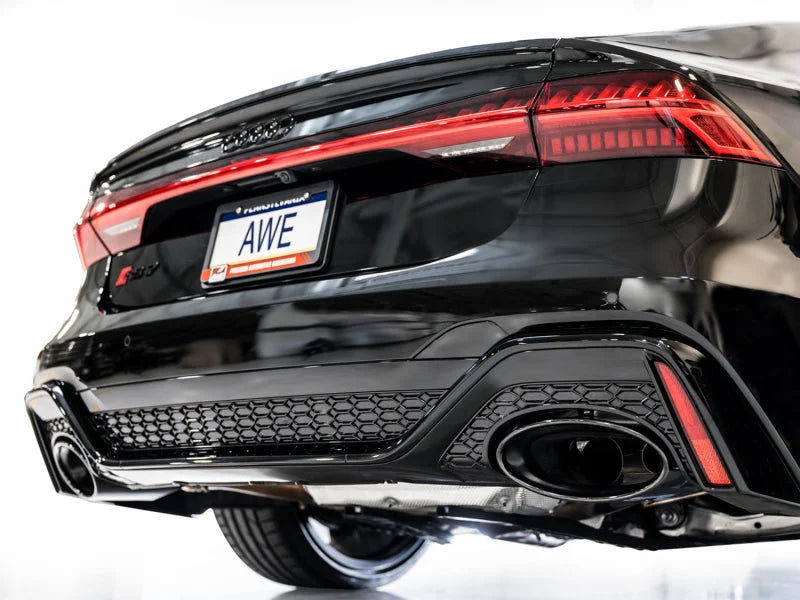 AWE Tuning 21-23 Audi C8 RS6/RS7 SwitchPath Cat-back Exhaust - Diamond Black Tips - Installation View
