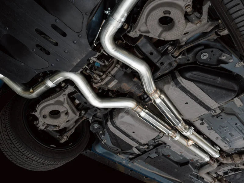 AWE Tuning 21-23 Ford Mustang Mach 1 SwitchPath Cat-Back Exhaust w/ Quad Chrome Silver Tips - Side View