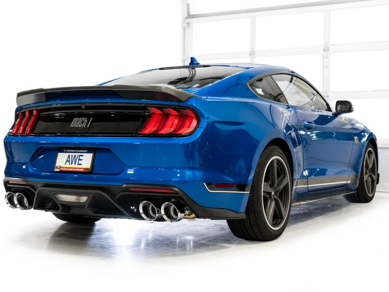 AWE Tuning 21-23 Ford Mustang Mach 1 SwitchPath Cat-Back Exhaust w/ Quad Chrome Silver Tips - Back View