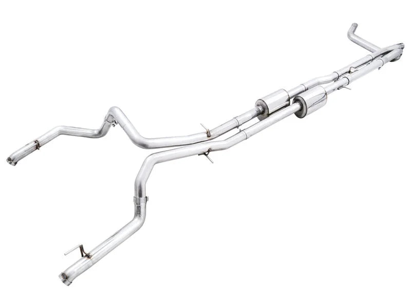 AWE Tuning 22-23 GMC Sierra 1500 AT4X 6.2L 0FG Catback Split Dual (Flat Bumper) - Bashguard(No Tips) - Main Product View