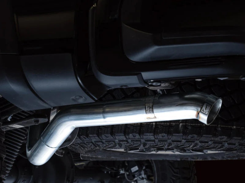 AWE Tuning 22-23 GMC Sierra 1500 AT4X 6.2L 0FG Catback Split Dual (Flat Bumper) - Bashguard(No Tips) - Back View