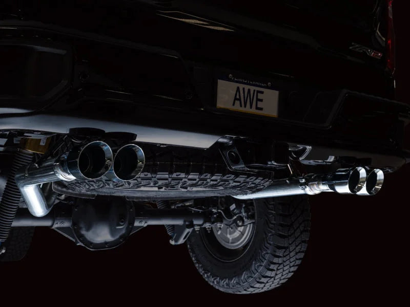 AWE Tuning 22-23 GMC Sierra 1500 AT4X 6.2L 0FG Catback Split Dual (Flat Bumper) - Chrome Silver Tips - Additional View 5