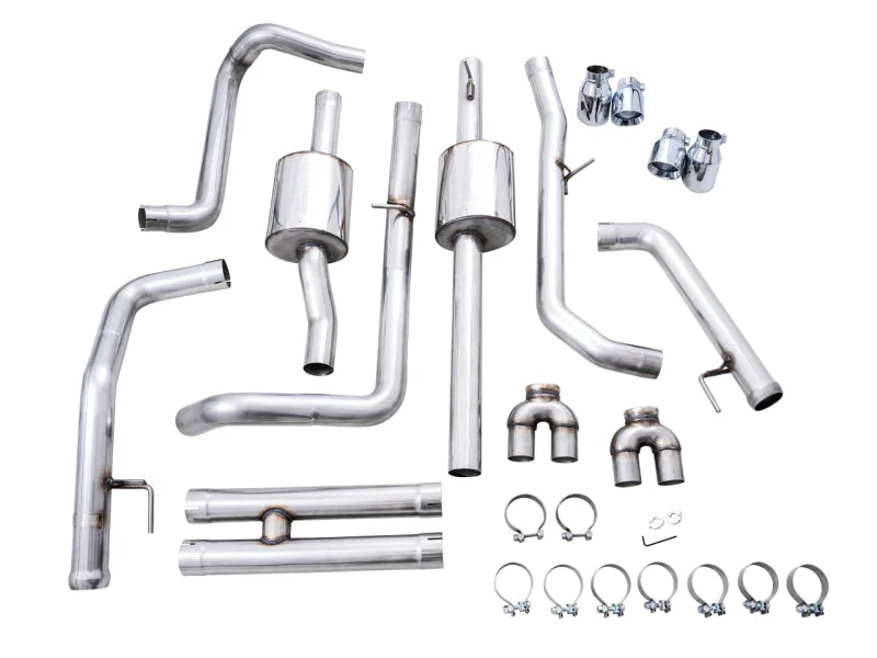 AWE Tuning 22-23 GMC Sierra 1500 AT4X 6.2L 0FG Catback Split Dual (Flat Bumper) - Chrome Silver Tips - Additional View 12