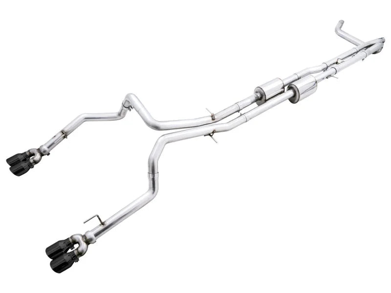 AWE Tuning 22-23 GMC Sierra 1500 AT4X 6.2L 0FG Catback Split Dual (Flat Bumper) - Diamond Black Tips - Main Product View