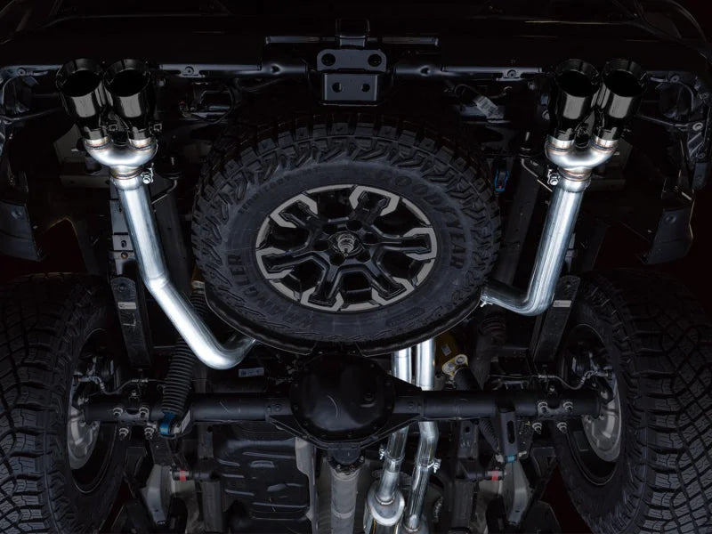 AWE Tuning 22-23 GMC Sierra 1500 AT4X 6.2L 0FG Catback Split Dual (Flat Bumper) - Diamond Black Tips - Side View