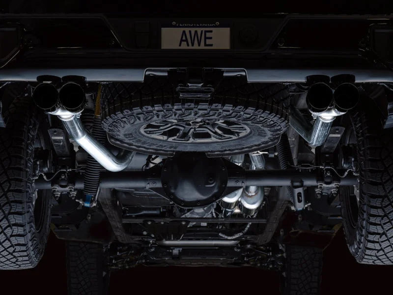 AWE Tuning 22-23 GMC Sierra 1500 AT4X 6.2L 0FG Catback Split Dual (Flat Bumper) - Diamond Black Tips - Additional View 7