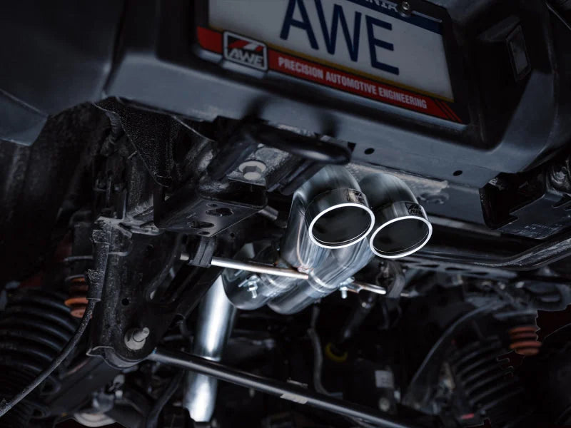 AWE Tuning 22-24 Ford Bronco Raptor 4WD Dual BashGuards Cat-Back SwitchPath Exhaust (No Tips) - Back View