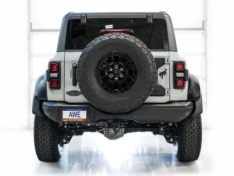 AWE Tuning 22-24 Ford Bronco Raptor 4WD Dual BashGuards Cat-Back SwitchPath Exhaust (No Tips) - Installation View