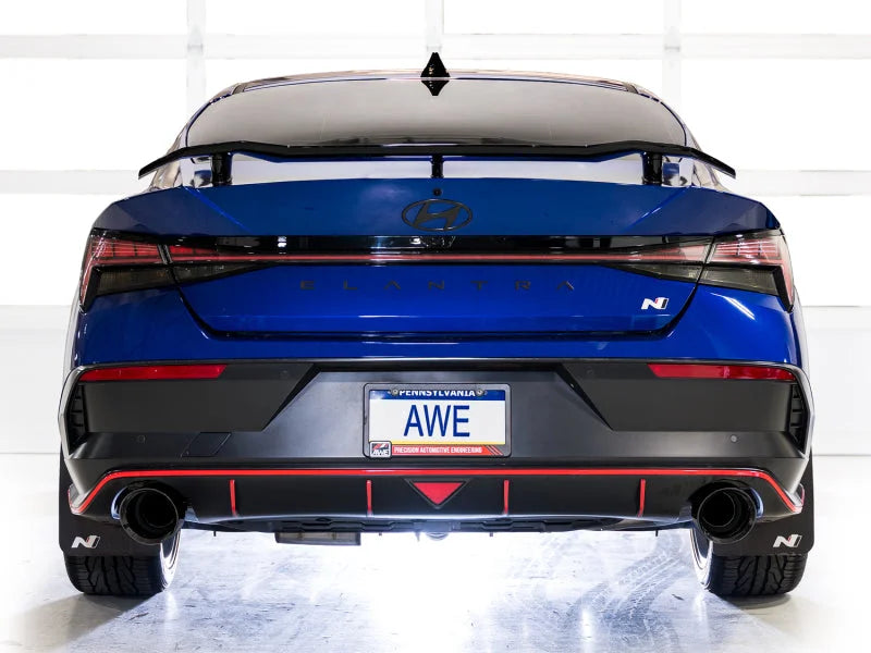 AWE Tuning 22-26 Hyundai Elantra N SwitchPath Cat-Back Exhaust - Diamond Black Tips - Back View