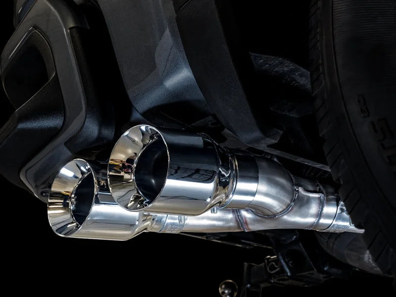 AWE Tuning 4th Gen GM 1500 5.3L 0FG Catback Dual Side Exit (Flat Bumper) - Chrome Tips - Back View