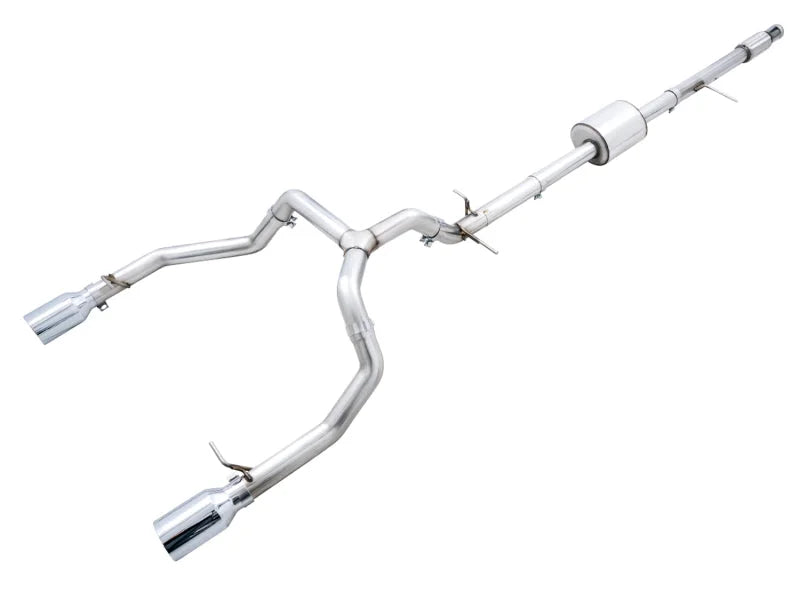 AWE Tuning 4th Gen GM 1500 5.3L 0FG Catback Split Rear Exit (Flat Bumper) - Quad Chrome Tips - Main Product View