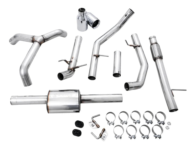 AWE Tuning 4th Gen GM 1500 5.3L 0FG Catback Split Rear Exit (Flat Bumper) - Quad Chrome Tips - Installation View