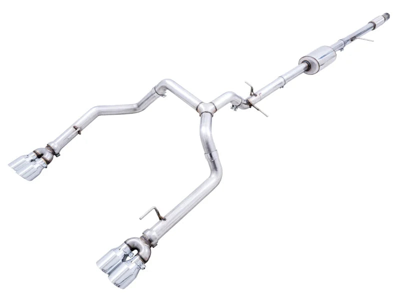 AWE Tuning 4th Gen GM 1500 5.3L 0FG Catback Split Rear Exit (w/ Bumper Cutouts) - Quad Chrome Tips - Main Product View