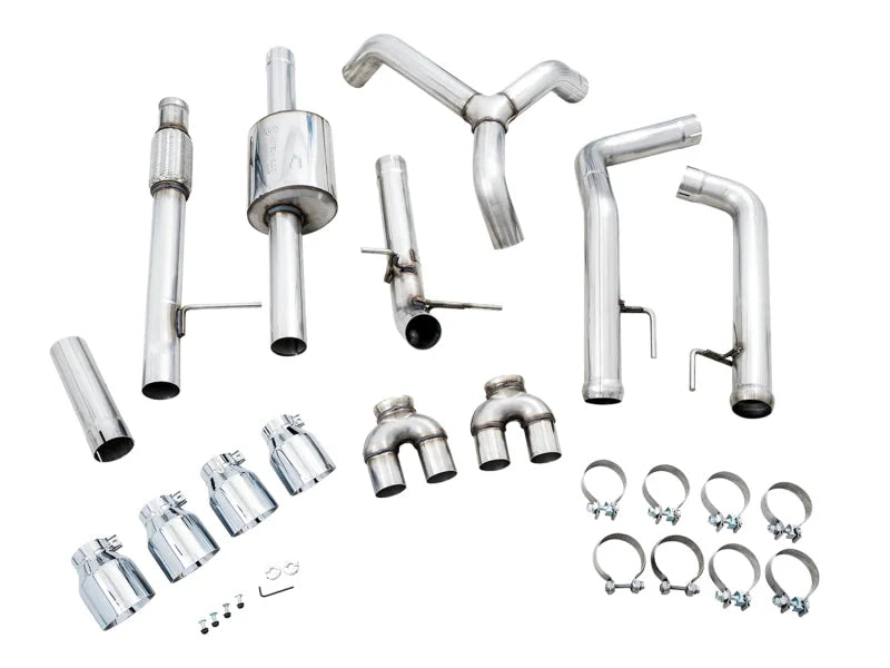 AWE Tuning 4th Gen GM 1500 5.3L 0FG Catback Split Rear Exit (w/ Bumper Cutouts) - Quad Chrome Tips - Additional View 8