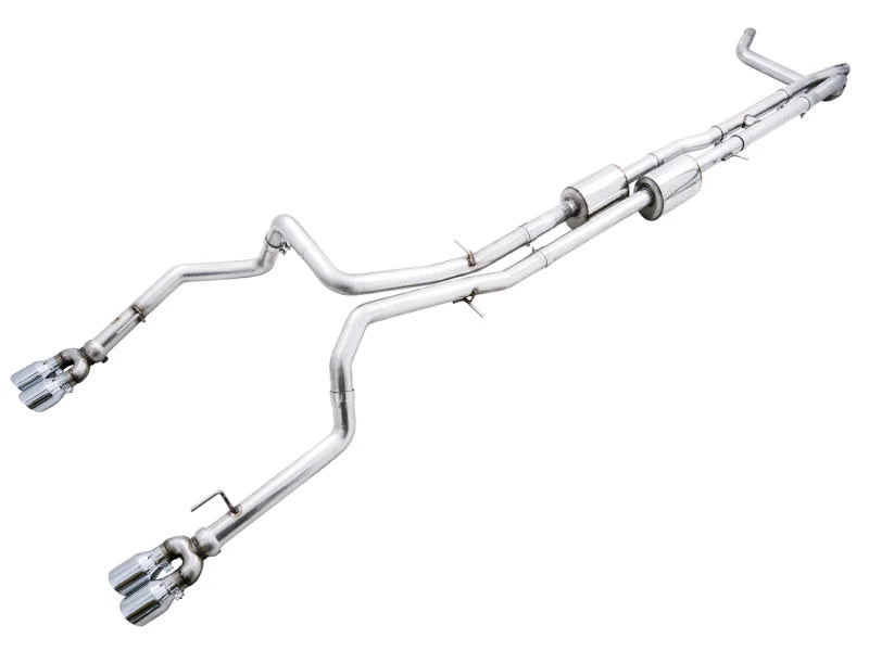 AWE Tuning 4th Gen GM 1500 6.2L 0FG Catback Split Rear Exit (w/ Bumper Cutouts) - Quad Chrome Tips - Main Product View