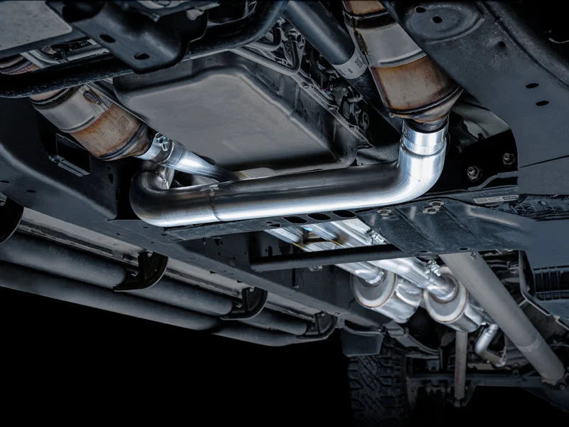 AWE Tuning 4th Gen GM 1500 6.2L 0FG Catback Split Rear Exit (w/ Bumper Cutouts) - Quad Chrome Tips - Side View