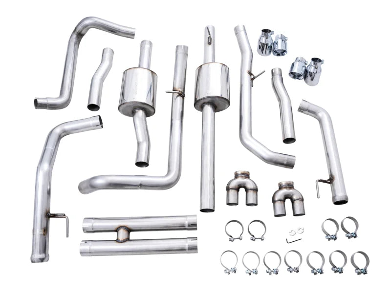 AWE Tuning 4th Gen GM 1500 6.2L 0FG Catback Split Rear Exit (w/ Bumper Cutouts) - Quad Chrome Tips - Additional View 14