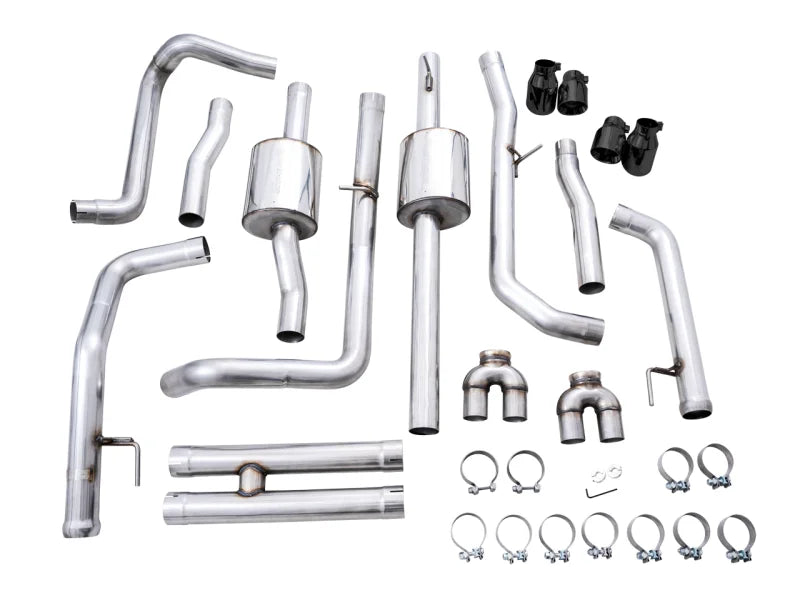 AWE Tuning 4th Gen GM 1500 6.2L 0FG Catback Split Rear Exit (w/ Bumper Cutouts) - Quad Diamond Tips - Additional View 7